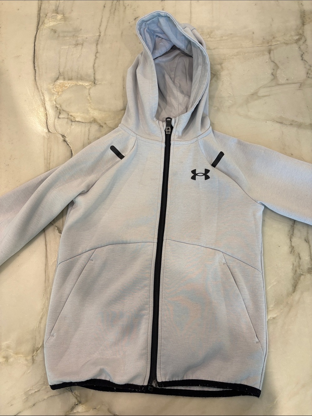 Under Armour Kids Light Blue Full Zip Hooded Sweatshirt with Black Trim - Picture 1 of 3